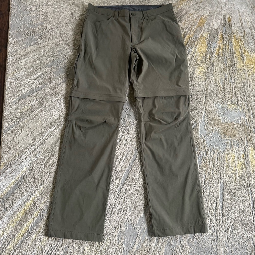 Eddie Bauer hiking convertible tech pants outdoor green zip off 36 X 34 long